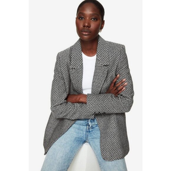 💕ANINE BING💕 Fishbone Blazer ~ Wool Blend Black & Off-White Print XS - Picture 11 of 16